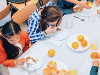 The students having their food on cafeteria