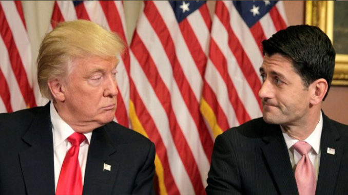 Donald Trump interacting with Paul Ryan