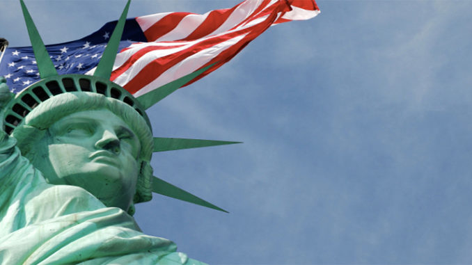 Statue Of Liberty With National Flag