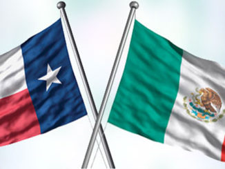 The flags of Texas and Mexican in the picture