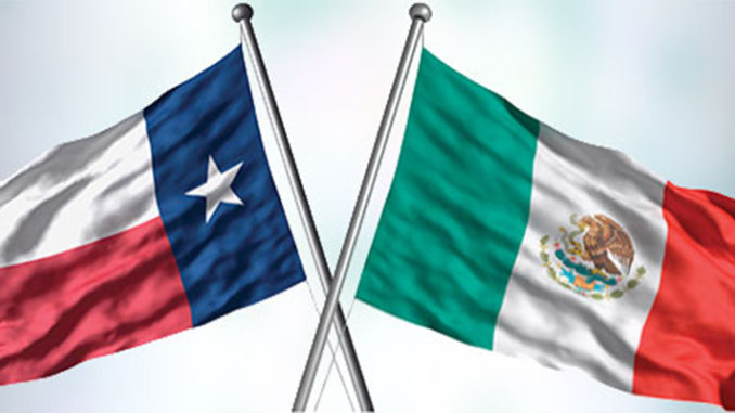 The flags of Texas and Mexican in the picture