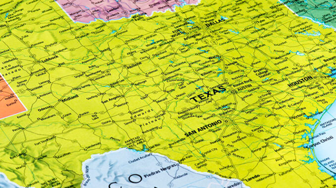 The map showing Texas , dallas and San Antonio