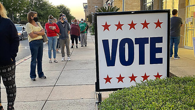 People In Lane Waiting To Vote