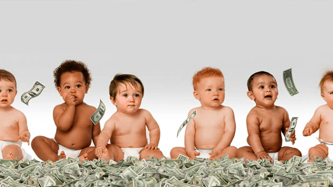 The picture saying cash is king with little babies